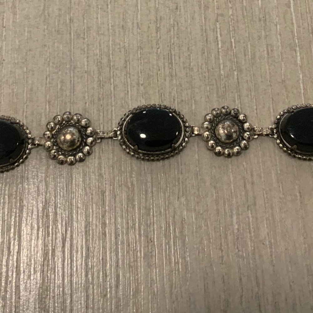 Vintage Sterling Silver Onyx Bracelet
